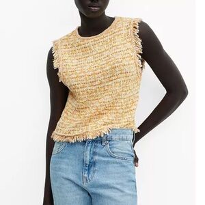 Mango Sleeveless Yellow Tweed Top XS